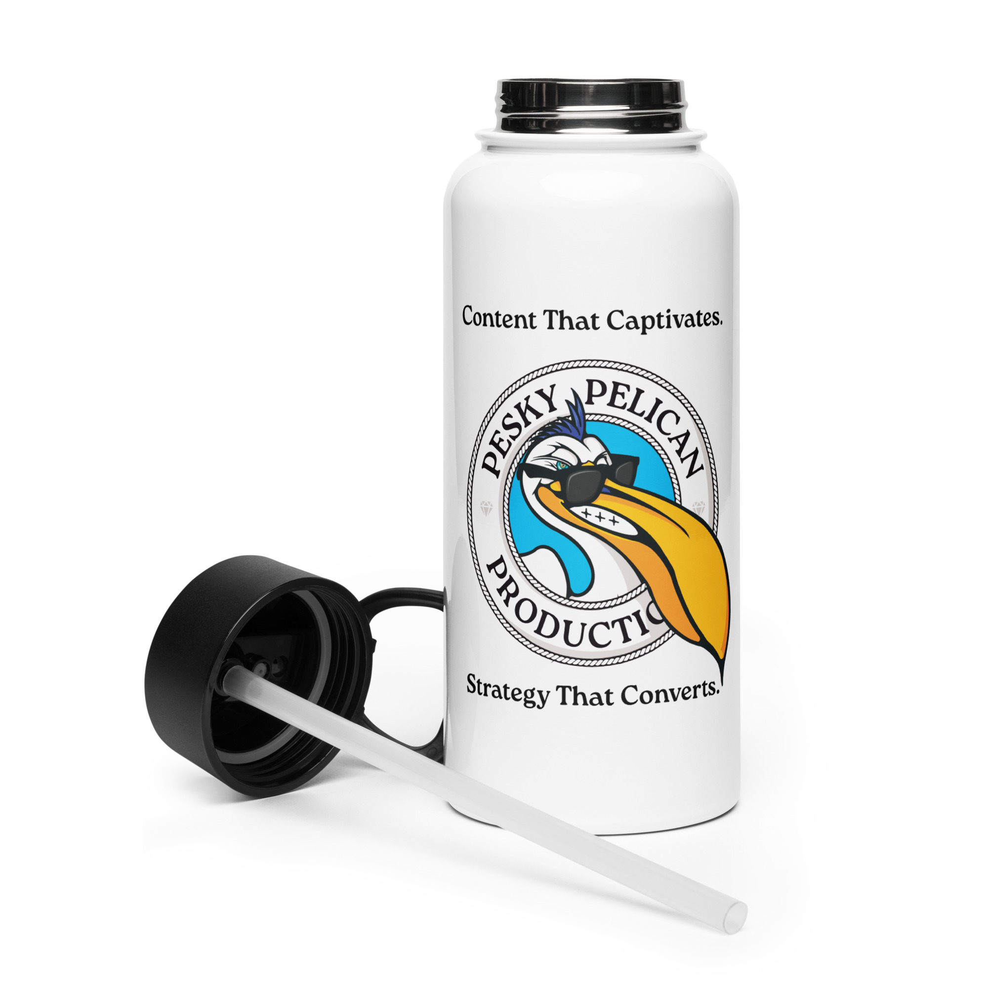 Pesky Pelican | Stainless Steel Water Bottle w/ straw lid - Image 2